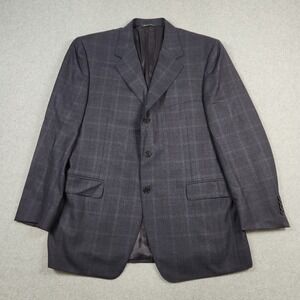 Canali Wool Blazer Mens 44R Charcoal Gray Glen Check Made In Italy